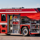 A photo showing all the cargo storage space on the LAFD's Rosenbauer fire truck.